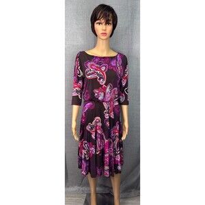 Charter Club 3/4 Sleeve Bloused Top Pleated Dress Women's Size S Brown Paisley